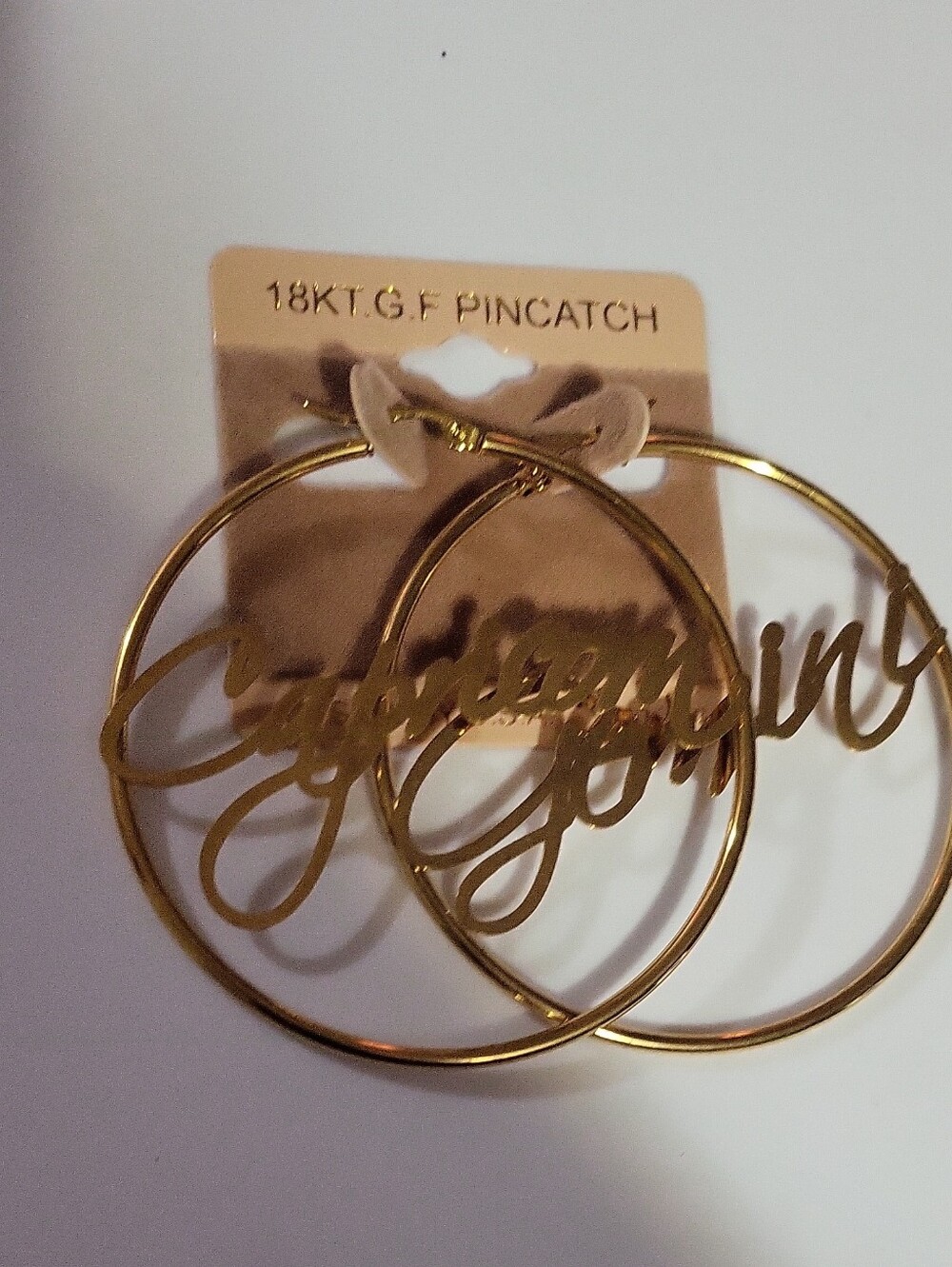 18k GF PincatchGold Hoop Earrings with Gemini Script
